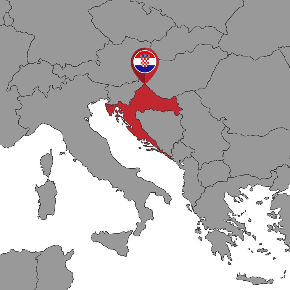 Pin map with Croatia flag on world map. Vector illustration.