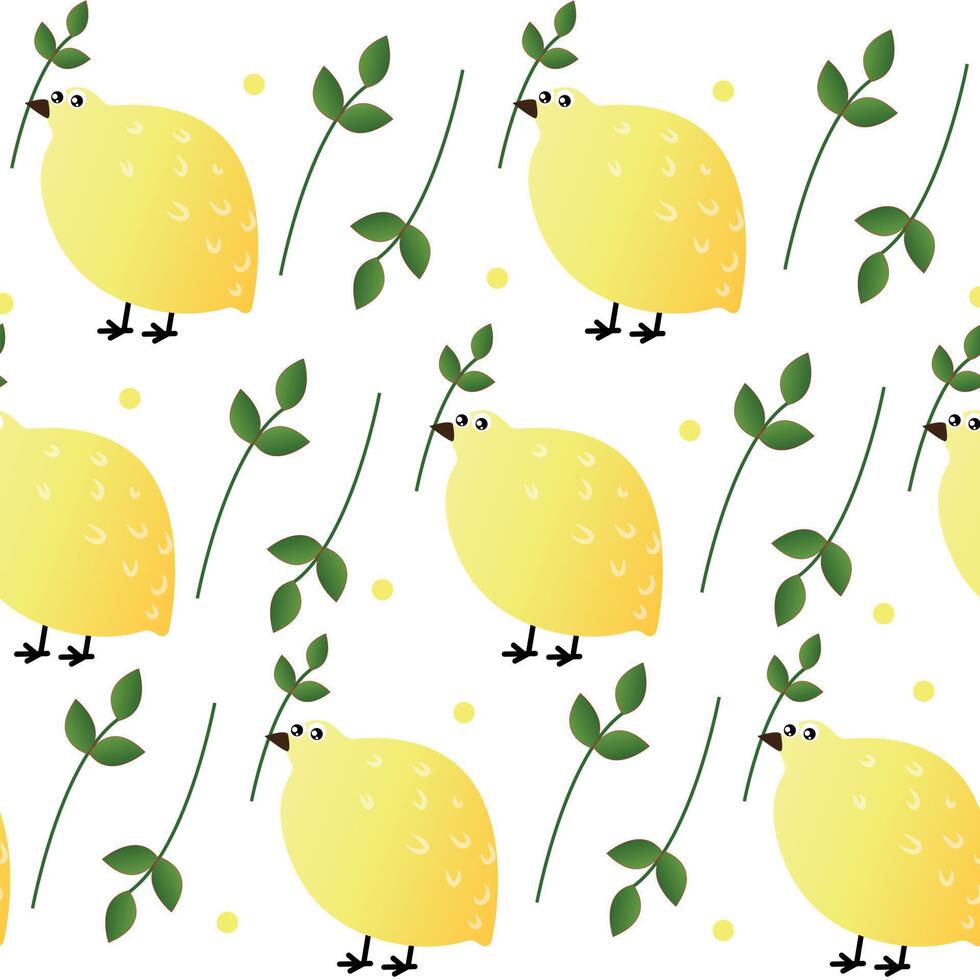 bird in the form of a lemon with a green branch vector