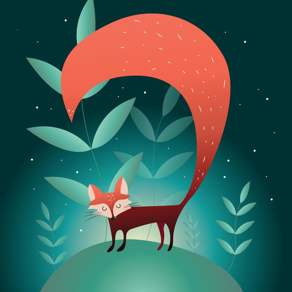 red fox on the edge among plants vector