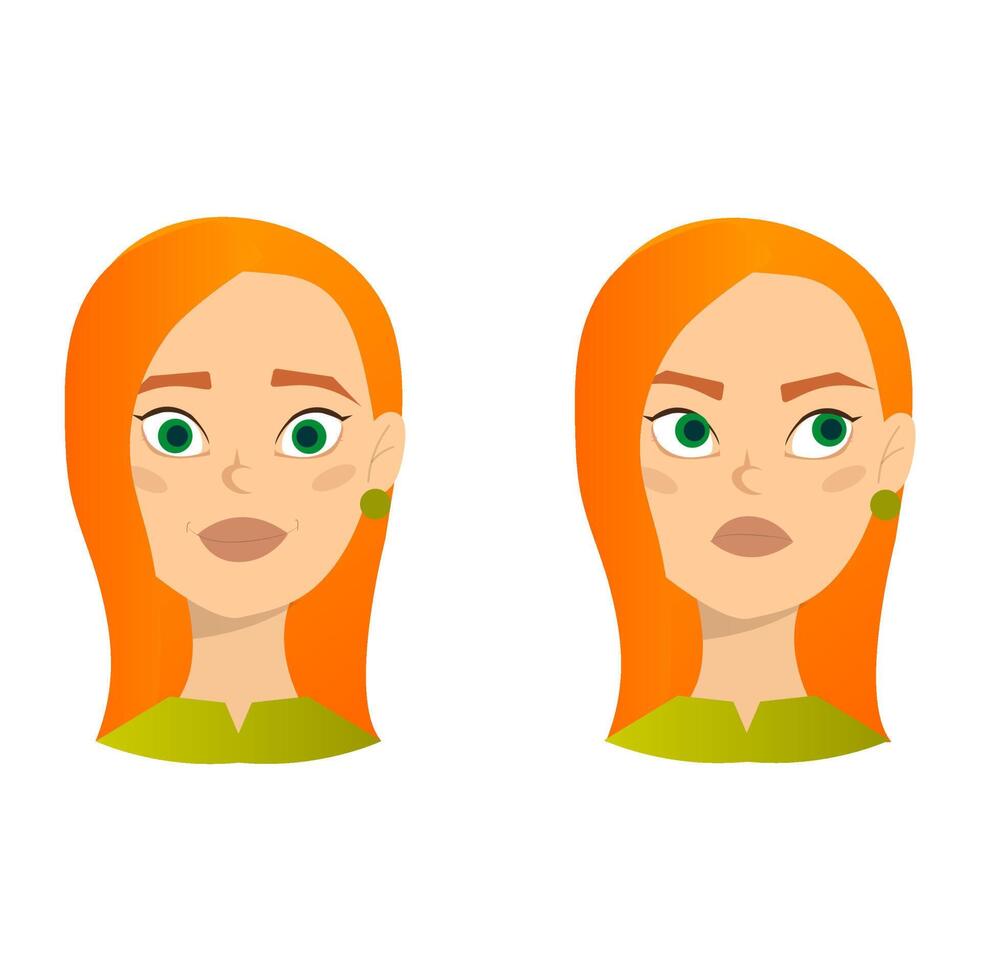 faces of girls with different emotions vector