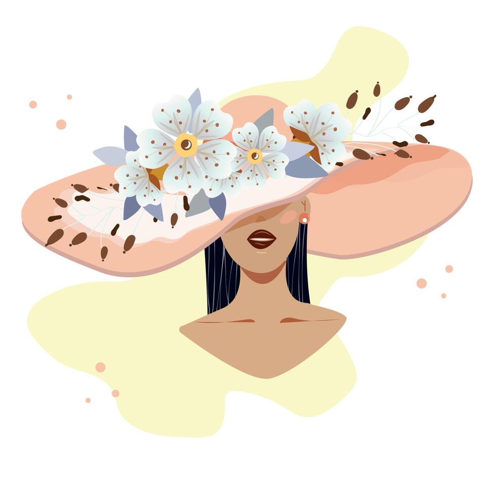 girl in a hat decorated with flowers vector