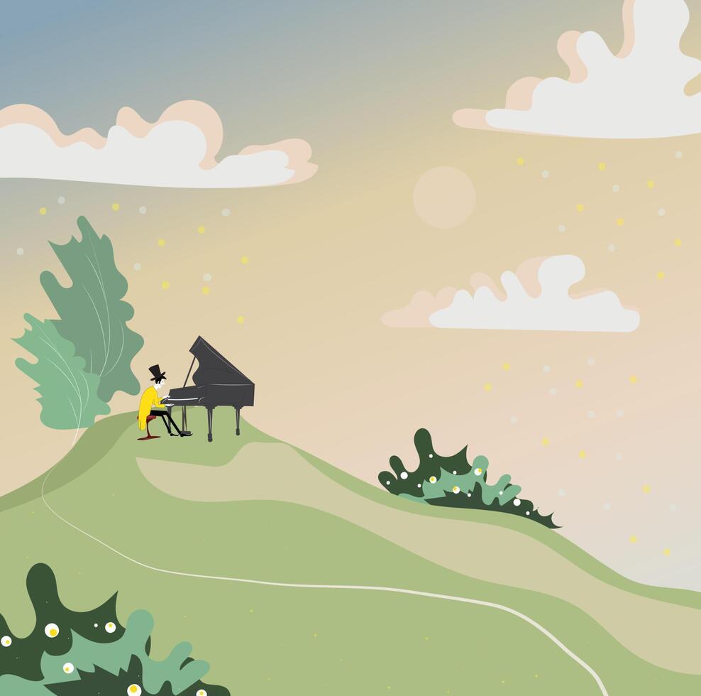 pianista tocando el piano en la naturaleza vector