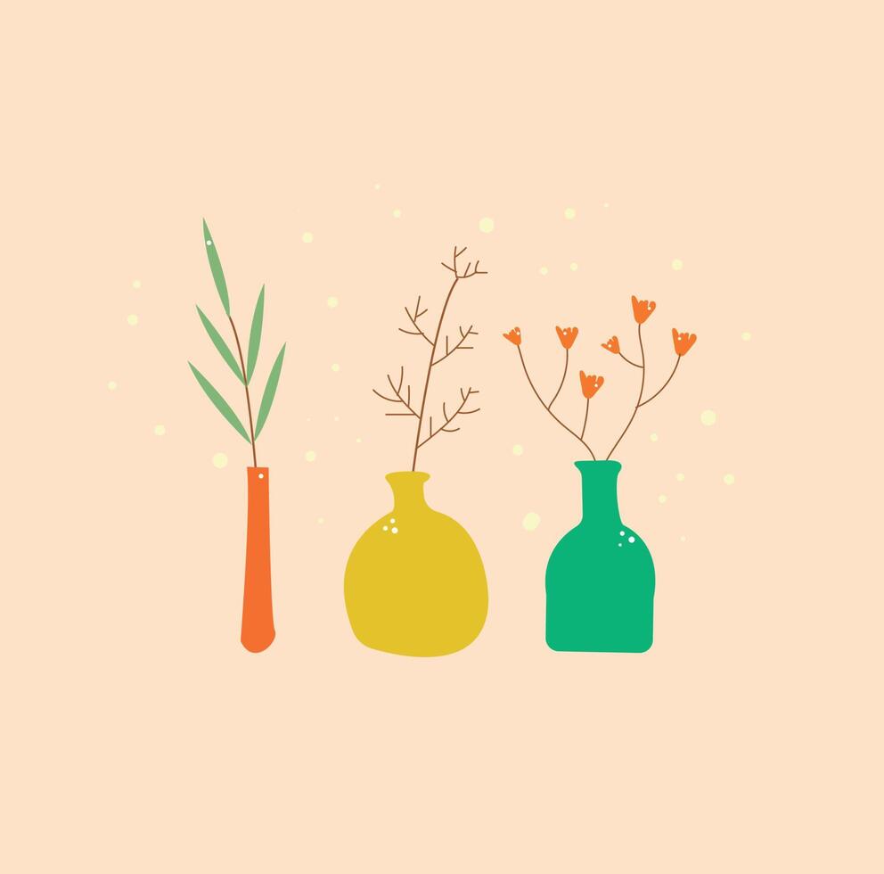 a variety of flowers in stylish vases vector