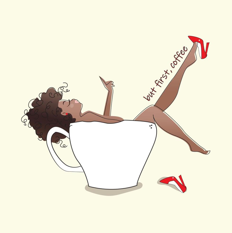 a girl lies in a cup of coffee vector