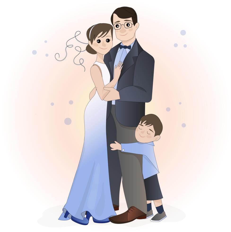 ilustración de una familia feliz y alegre. padre madre e hijos. retrato familiar vector