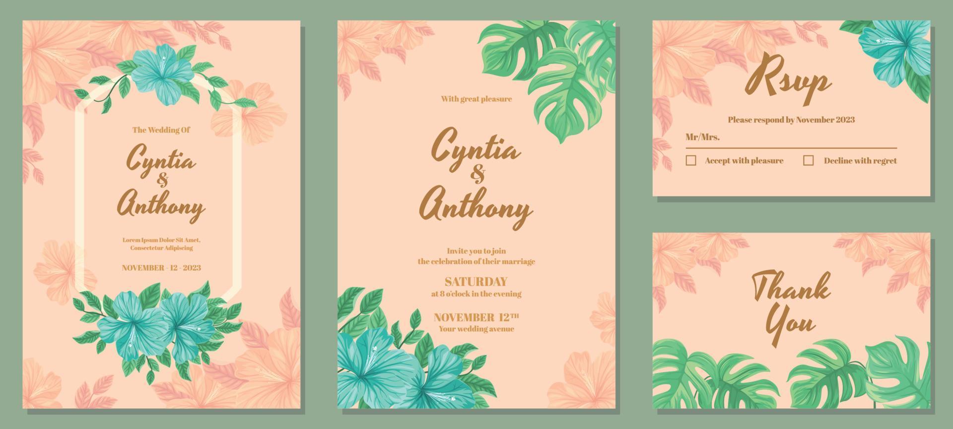 Floral Wedding Invitation Template Set vector