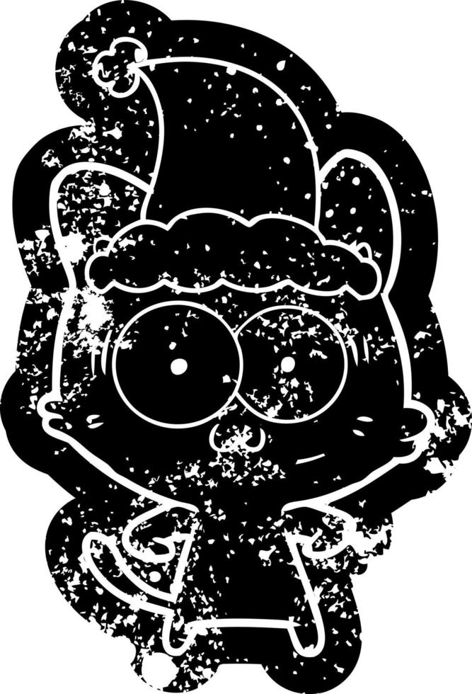 cartoon sticker of cat with christmas hat vector