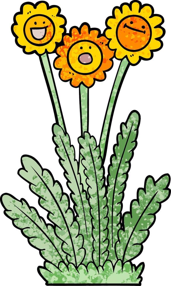Retro grunge texture cartoon sunflowers vector