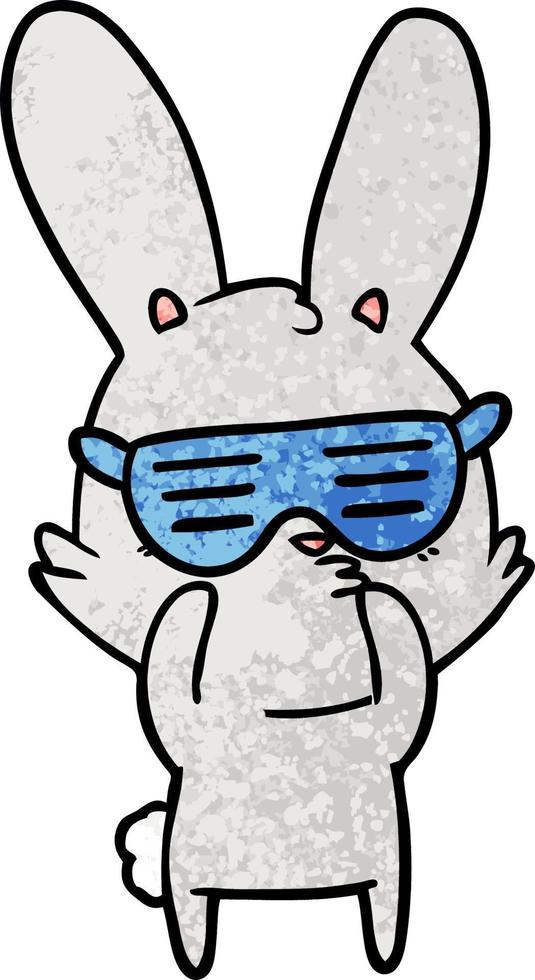 Retro grunge texture cartoon curious rabbit vector