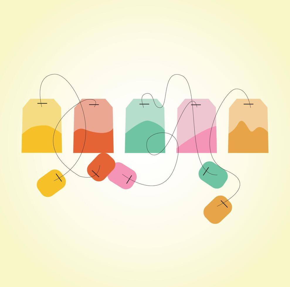 a set of tea bags of different flavors and colors vector