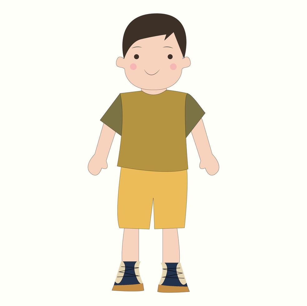 pequeño y lindo niño de pelo oscuro con ropa de verano vector