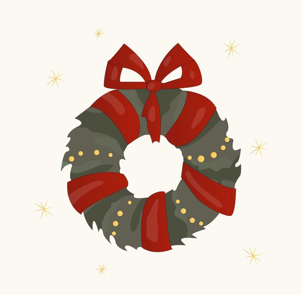 a holiday card or invitation card. Christmas wreath and sprigs of mistletoe vector