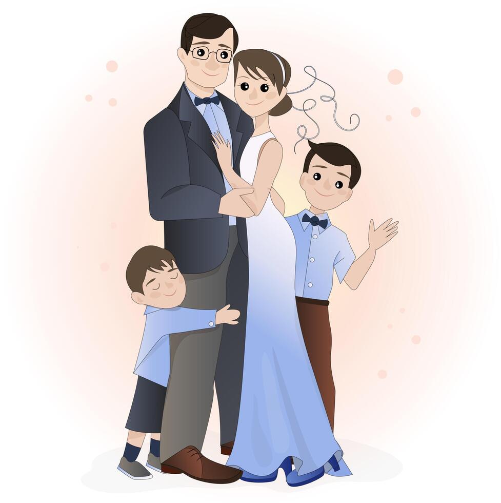 illustration of a happy and joyful family. father mother and children. Family portrait vector