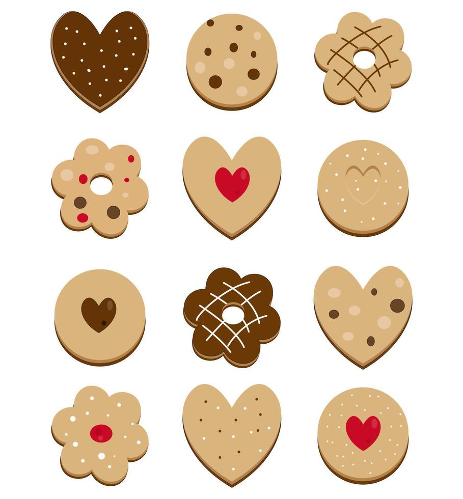 deliciosas galletas de diferentes formas y con diferentes sabores vector