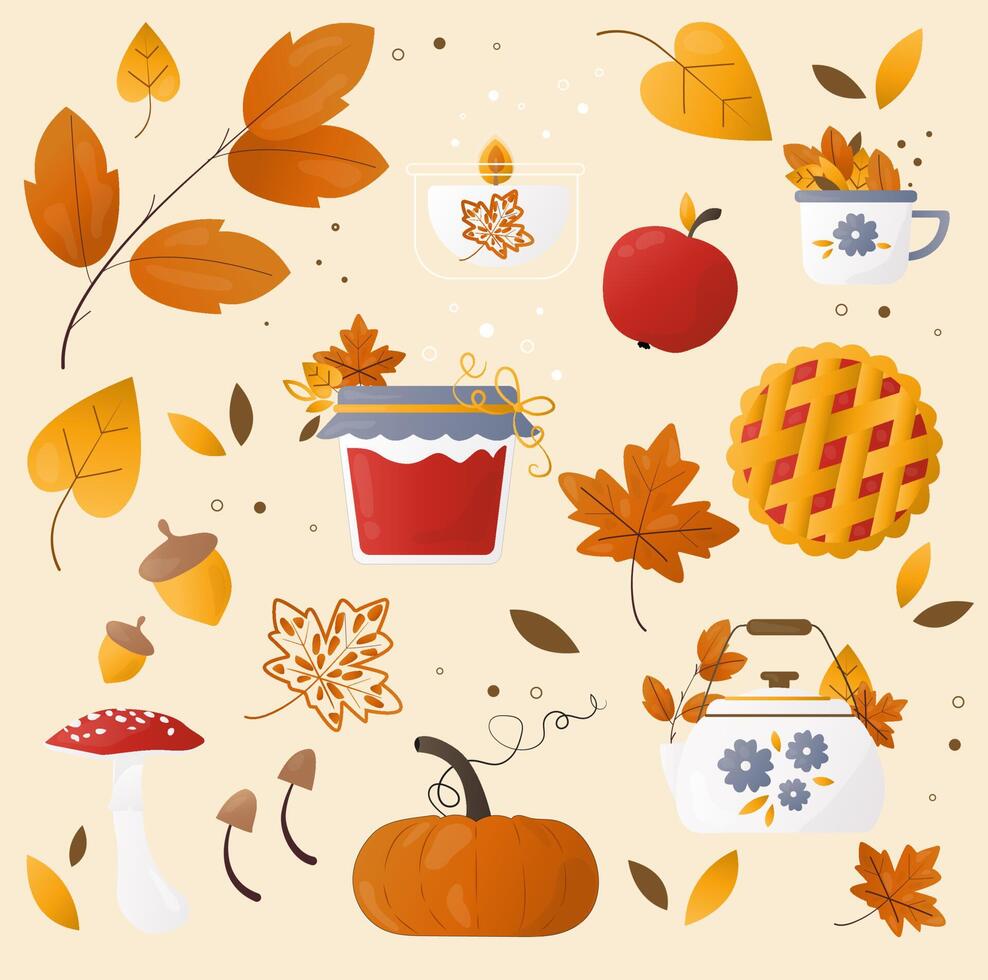 a collection of cozy and bright autumn stickers vector