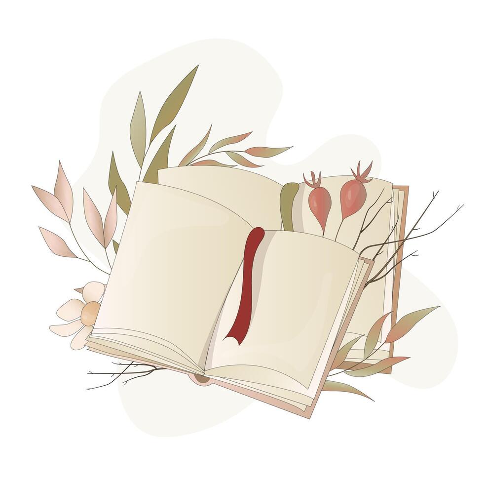 books decorated with plants and flowers vector