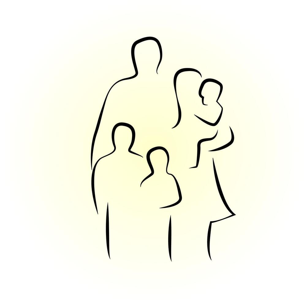 Silhouette of a family father mother and children. warm family illustration in golden shades vector