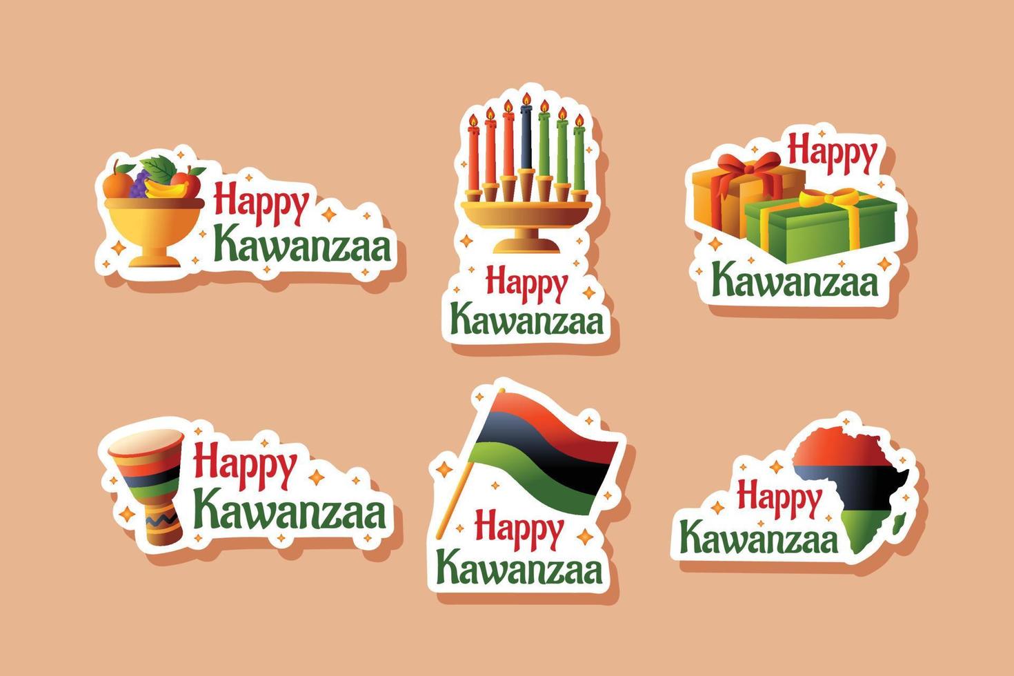 conjunto de pegatinas feliz kwanzaa vector