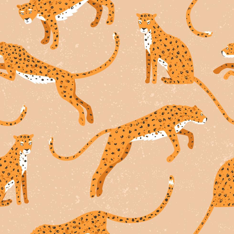 Seamless pattern with leopards on a plain background with a slight texture vector