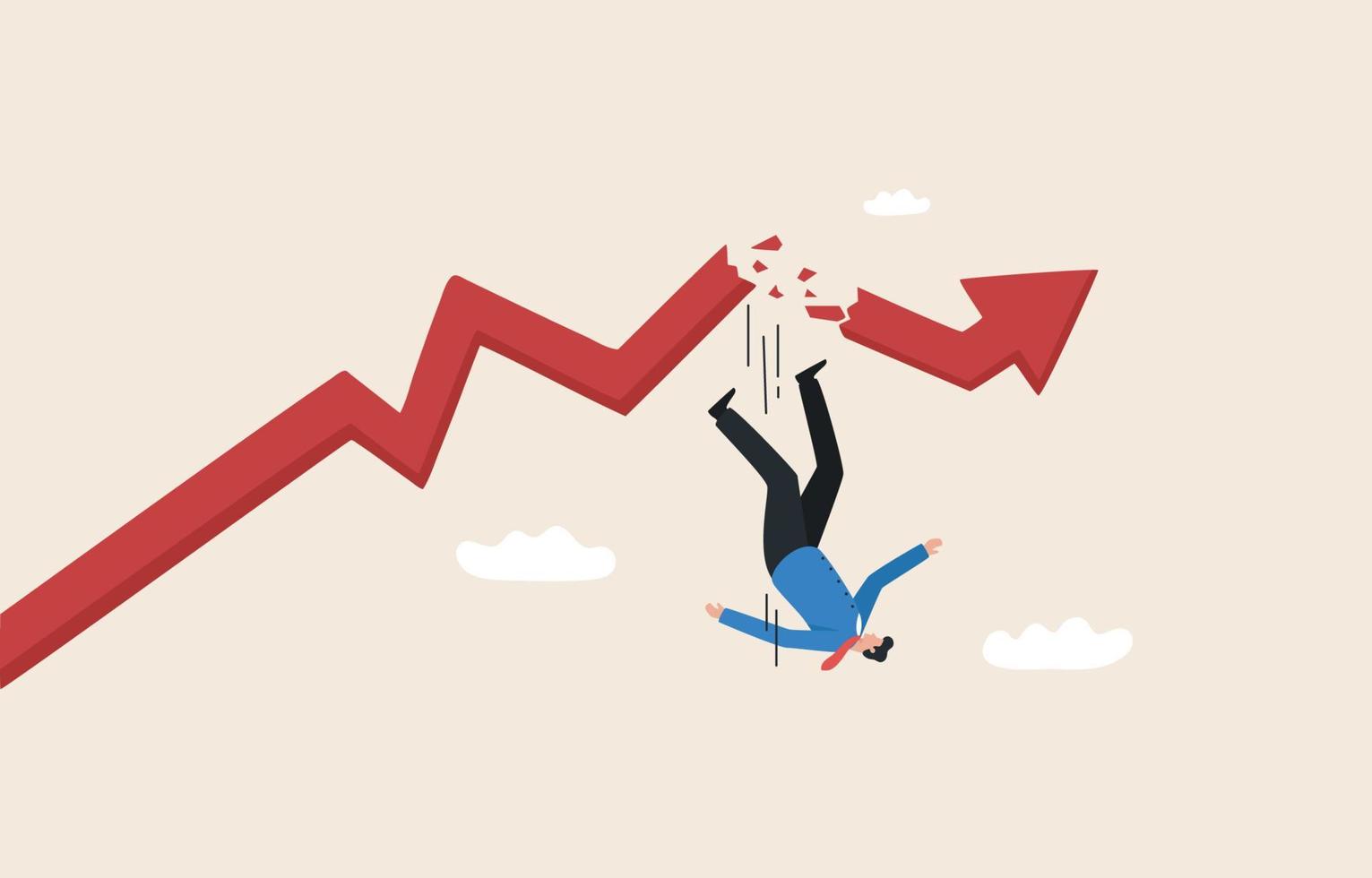 Economic downturn. Impact of the economic and financial crisis.  graph falling down. financial collapse. Businessman falling from the red graph chart. vector