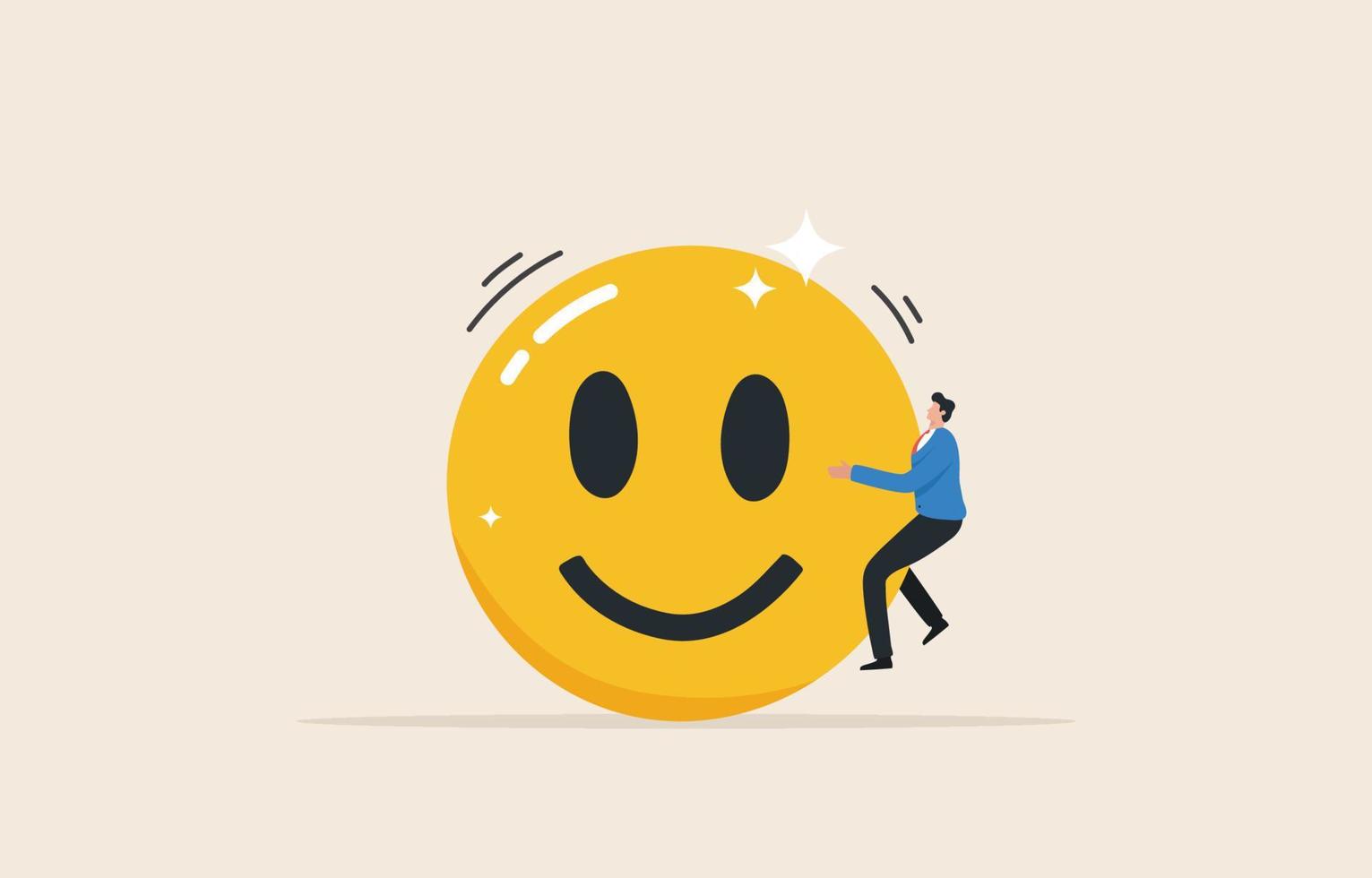 Emotional strength. ability to respond in an open and vulnerable way in the face of intense emotional experience. The young man hugged a big smiling face. vector