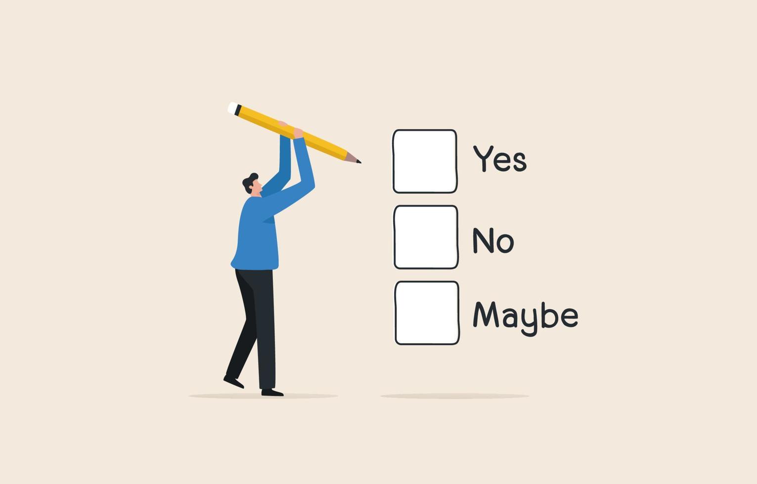 Decision Making in Business. Procedure allows professionals to solve problems by weighing the evidence.  Businessman holding a pencil choosing an answer. vector