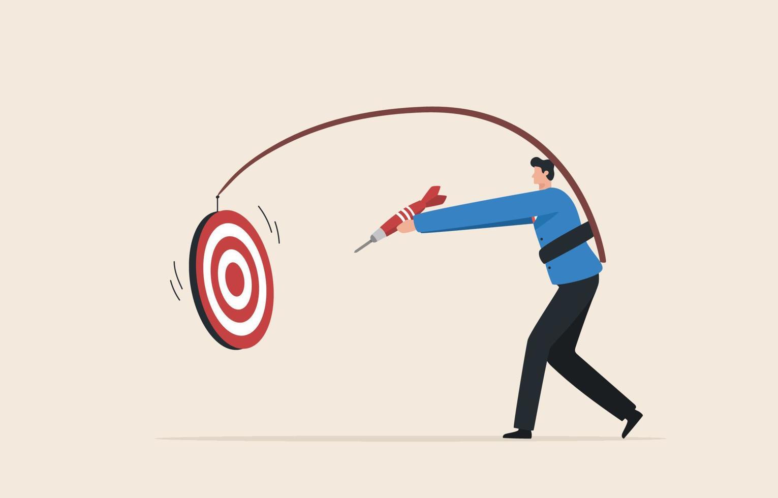 Goal setting. achieve goals to the ability. Take action for target. Focus on business goal.Overcome yourself to success.  Businessman chasing dartboard. vector