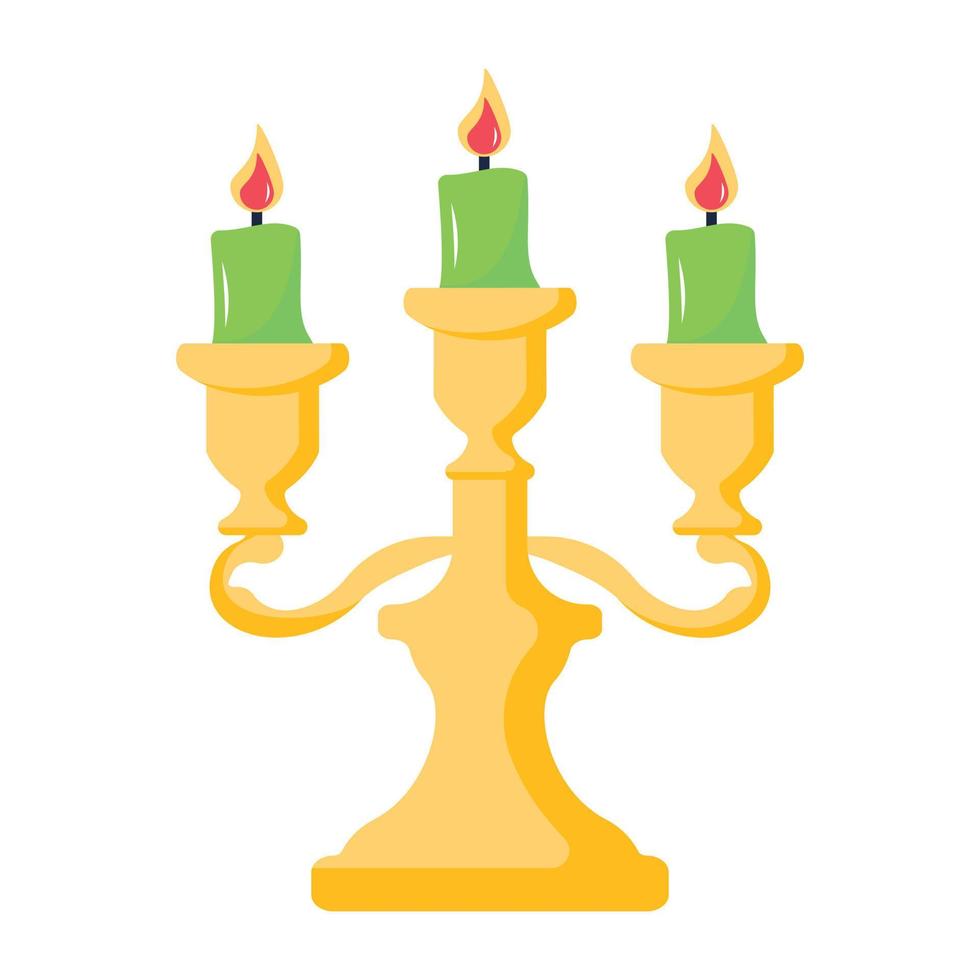 soporte de velas encendidas en diseño de icono plano vector