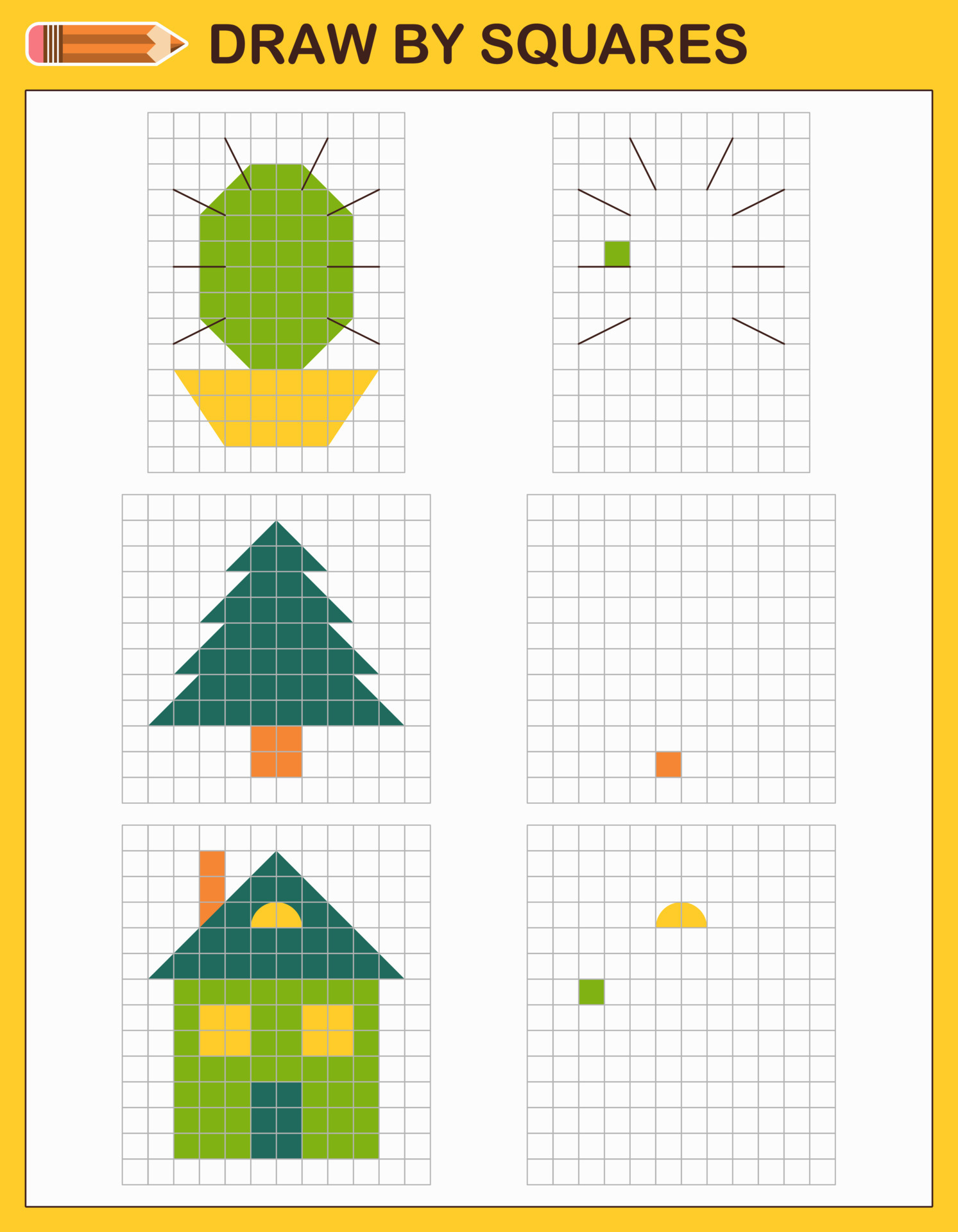 Copy the picture, draw by squares. Game for children draw by cells