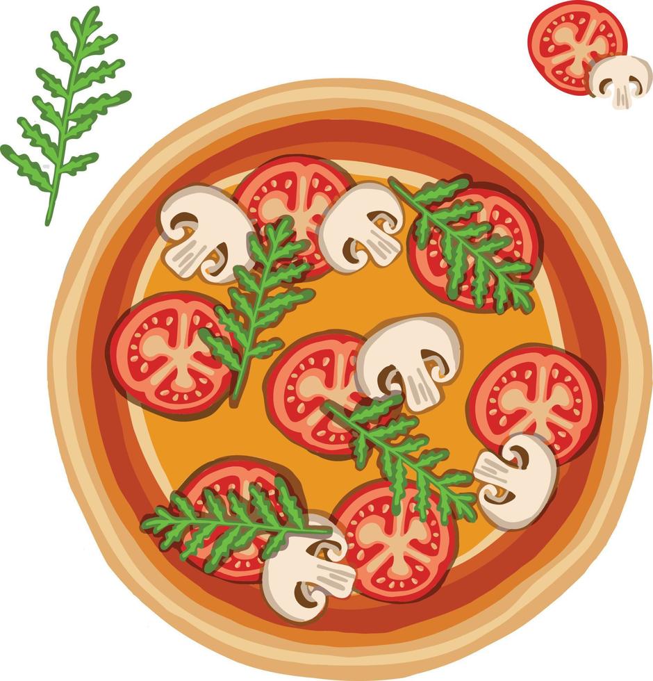 hand drawn pizza on cutting board illustration vector