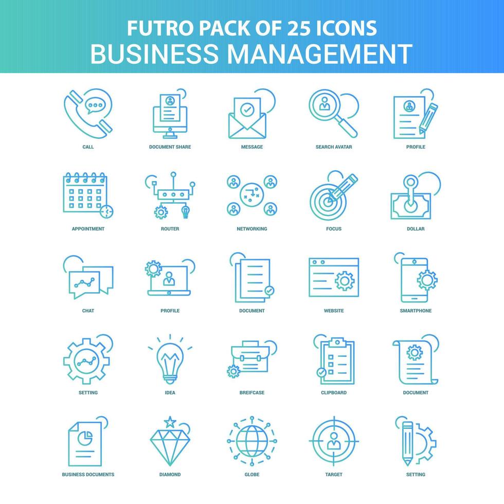 25 Green and Blue Futuro Business Management Icon Pack vector