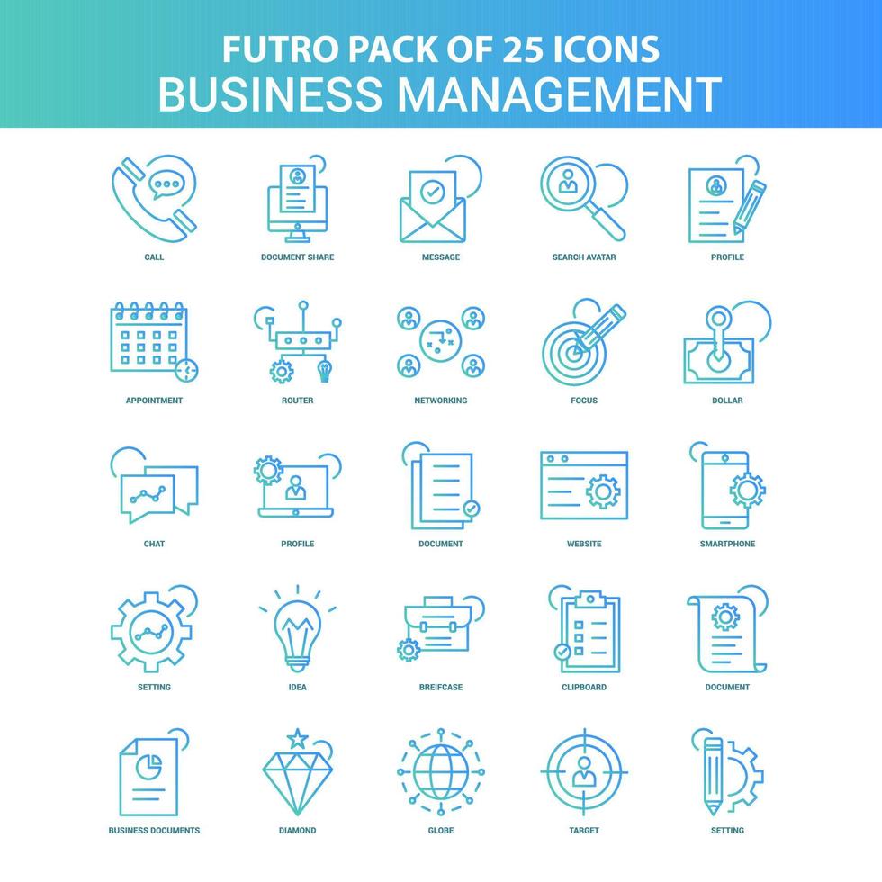 25 Green and Blue Futuro Business Management Icon Pack vector