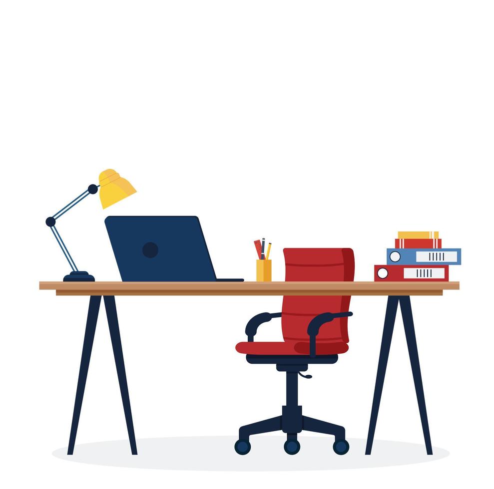 Workplace in office. Cabinet with workspace with table and computer. Concept illustration, flat style vector. vector