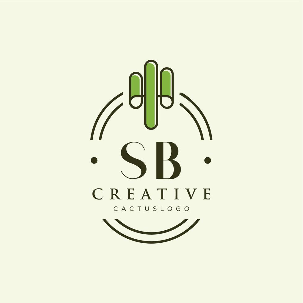 vector de logotipo de cactus verde de letra inicial sb