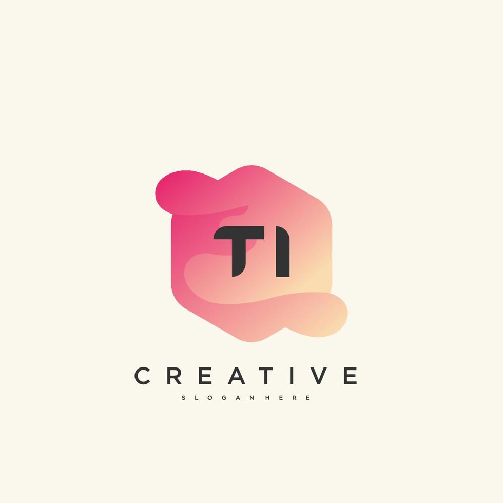 TI Initial Letter logo icon design template elements with wave colorful art. vector