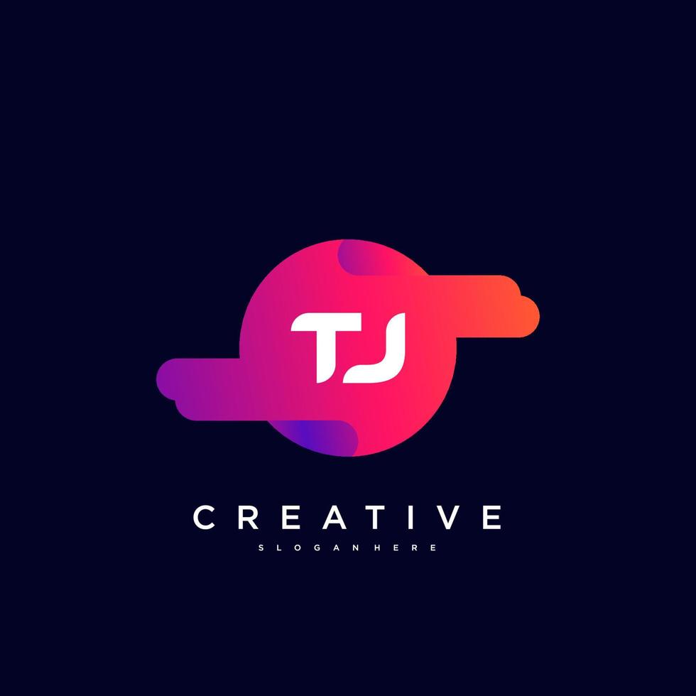TJ Initial Letter logo icon design template elements with wave colorful art. vector