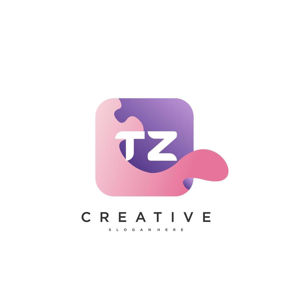 TZ Initial Letter logo icon design template elements with wave colorful art. vector