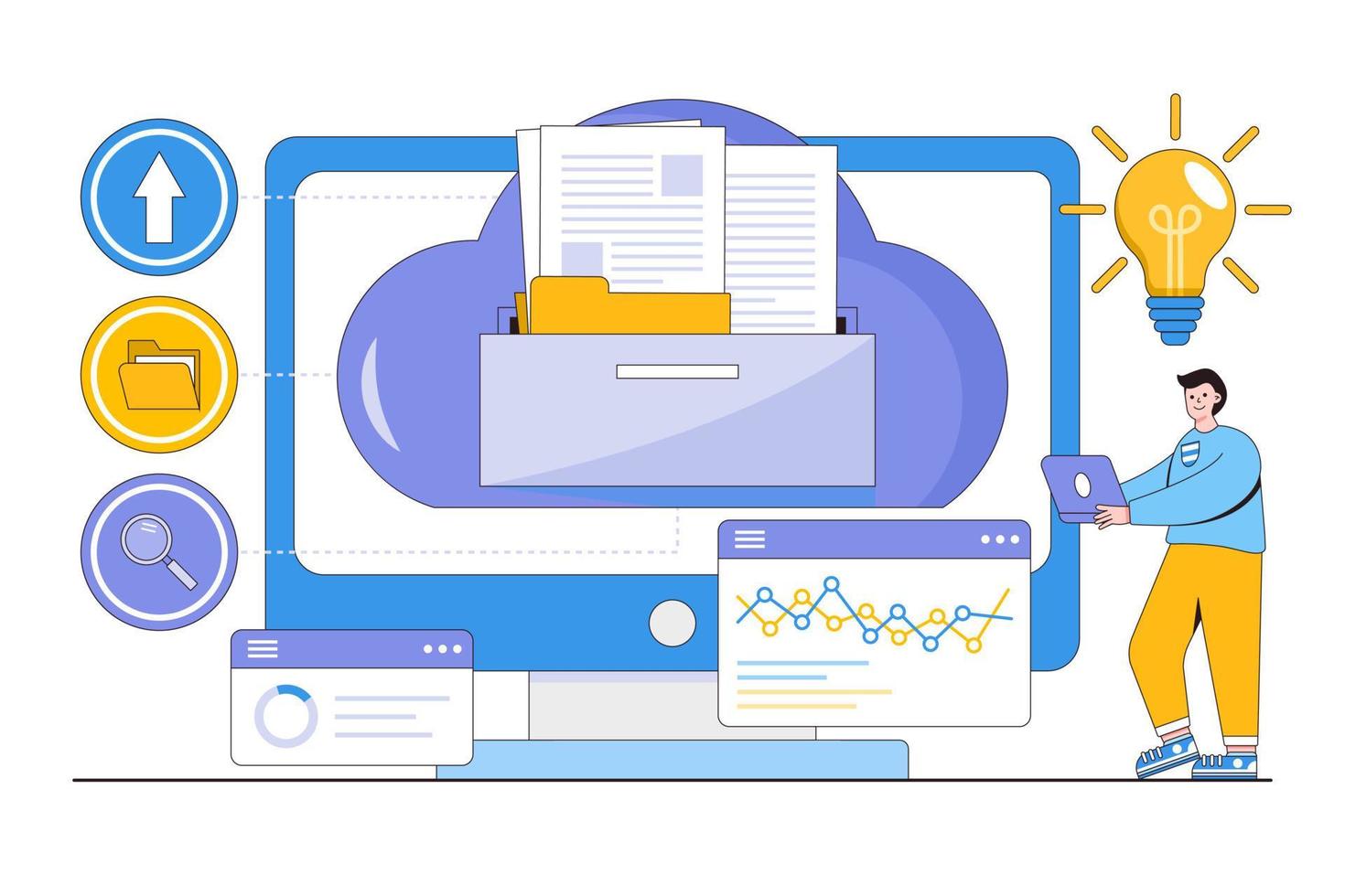 concepto de gestión de documentos electrónicos planos. ilustración vectorial mínima de estilo de diseño de esquema para página de destino, banner web, infografías, imágenes de héroes. vector