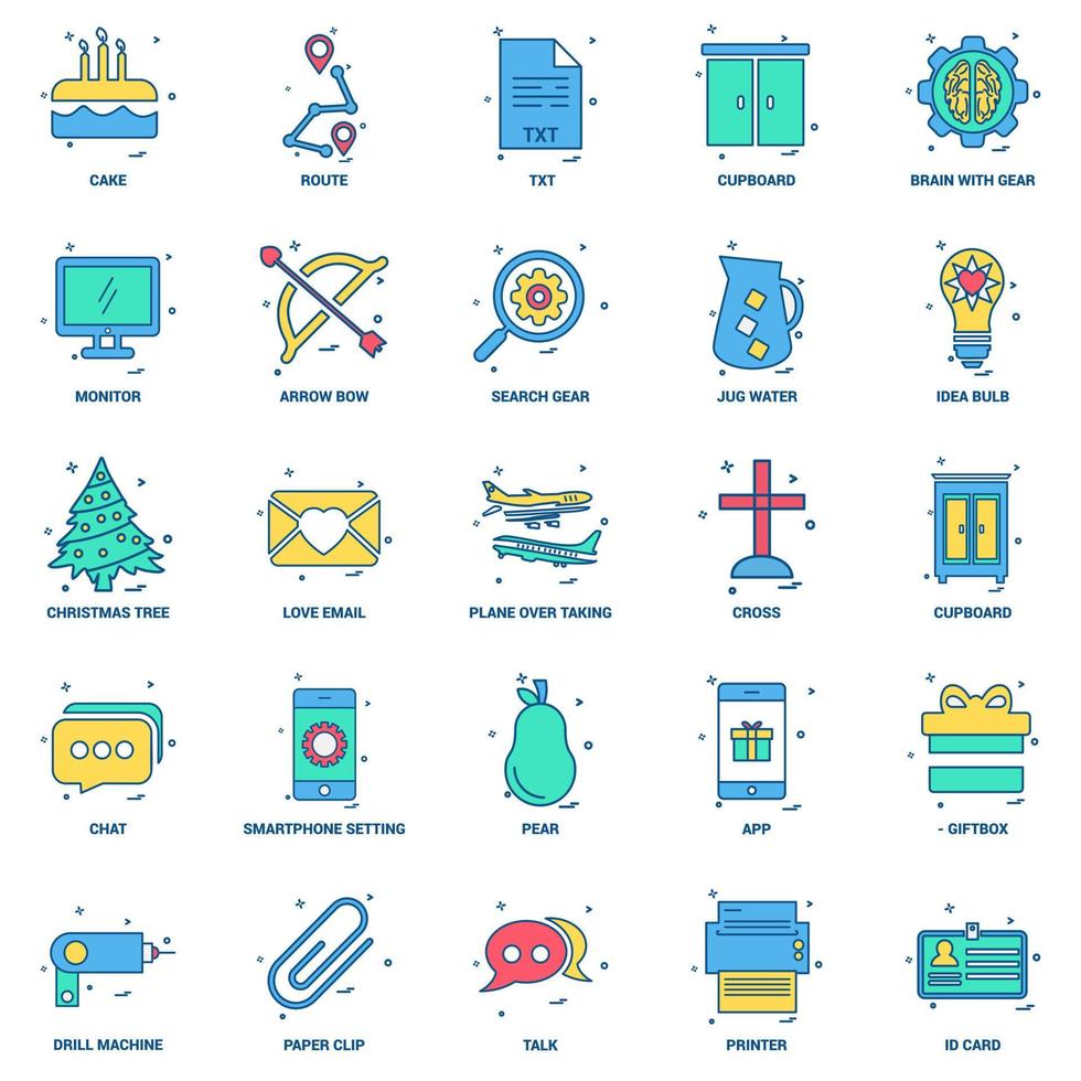 25 Business Concept Mix Flat Color Icon set vector