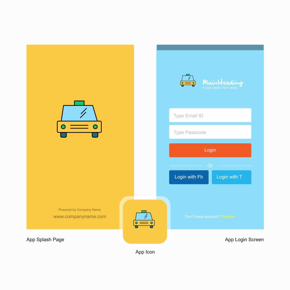 Company Taxi Splash Screen and Login Page design with Logo template Mobile Online Business Template vector