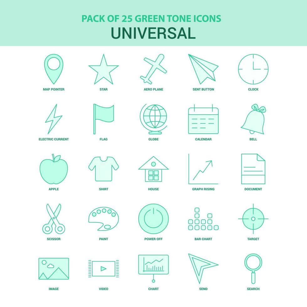 25 conjunto de iconos universales verdes vector