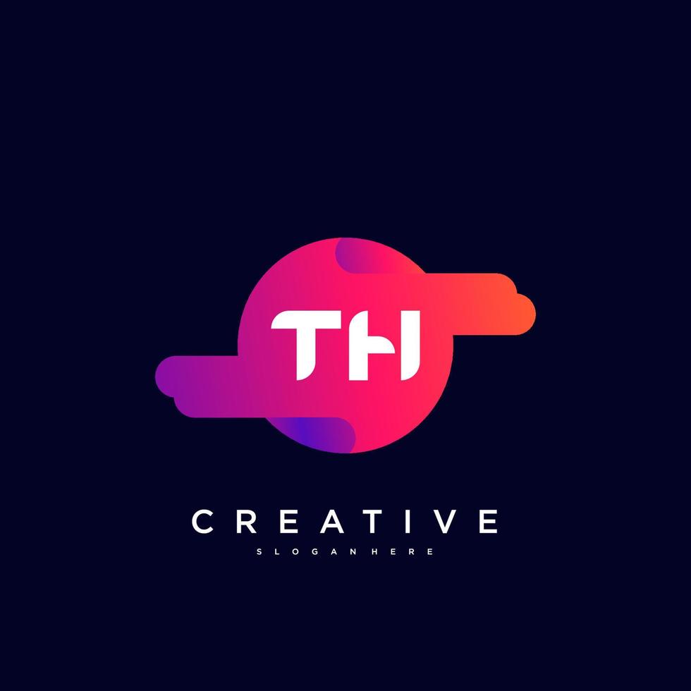 TH Initial Letter logo icon design template elements with wave colorful art. vector