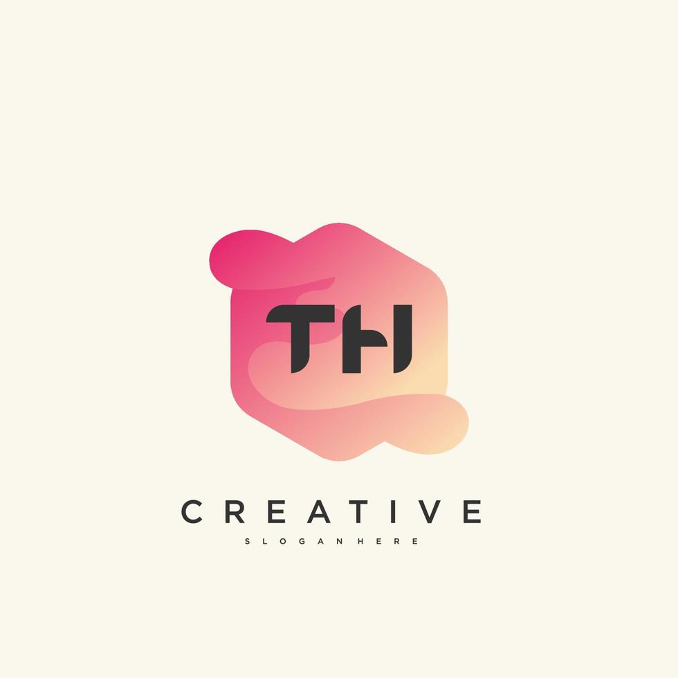 TH Initial Letter logo icon design template elements with wave colorful art. vector