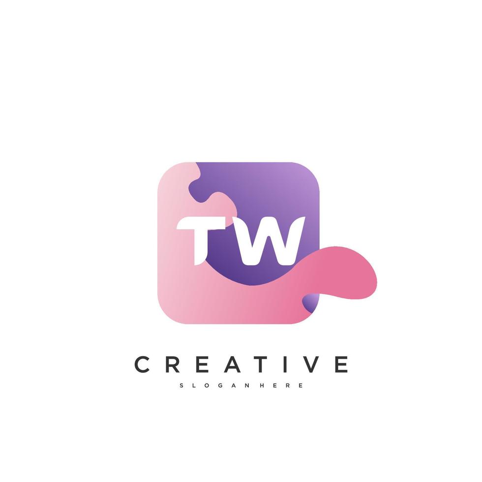 TW Initial Letter logo icon design template elements with wave colorful art. vector