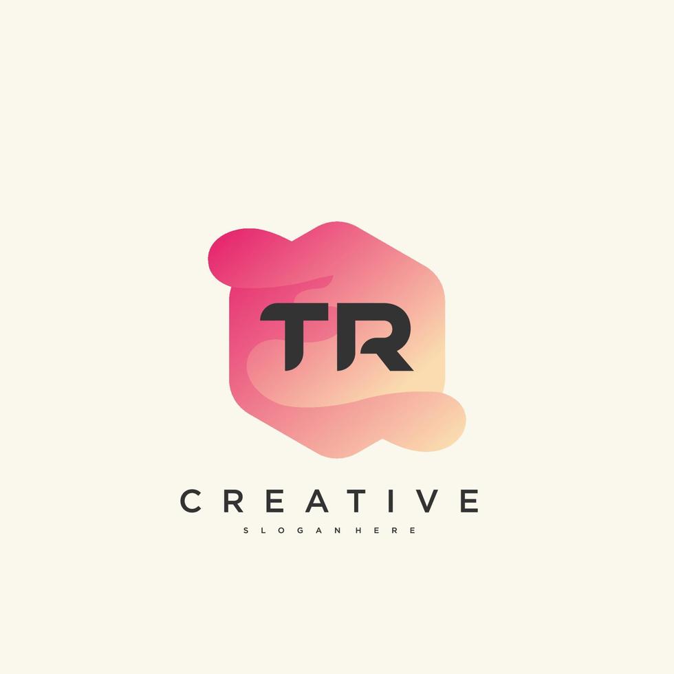 Elementos de plantilla de diseño de icono de logotipo de letra inicial tr con arte colorido de onda. vector