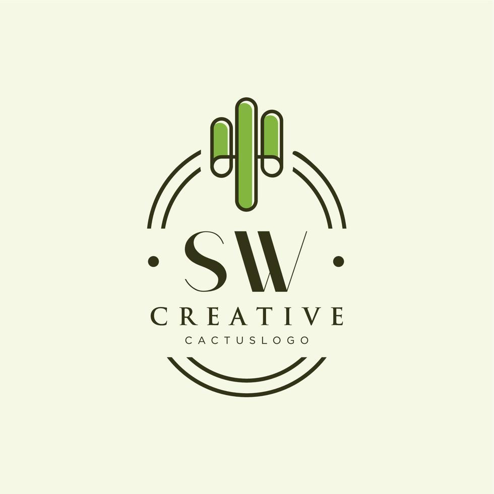 sw letra inicial vector de logotipo de cactus verde