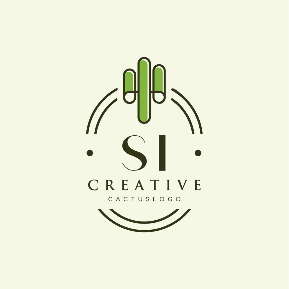 SI Initial letter green cactus logo vector