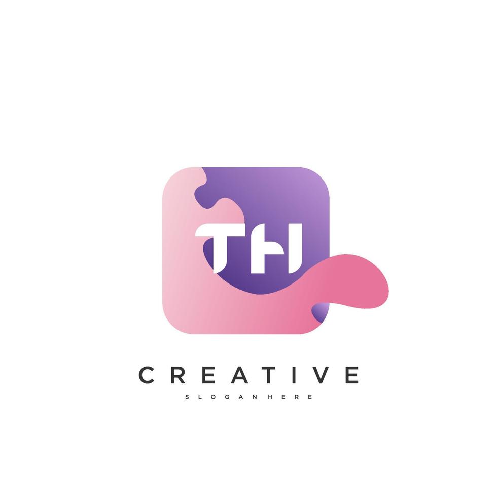 TH Initial Letter logo icon design template elements with wave colorful art. vector