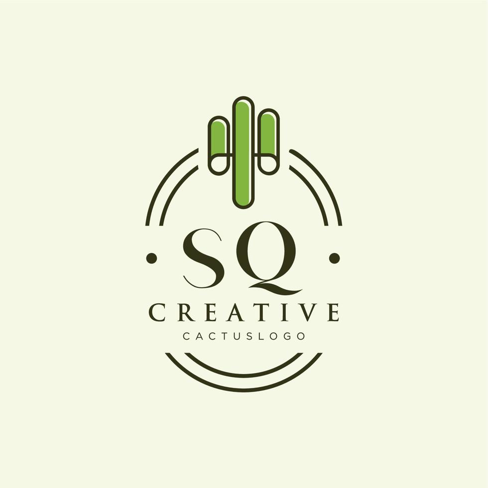 vector de logotipo de cactus verde de letra inicial sq