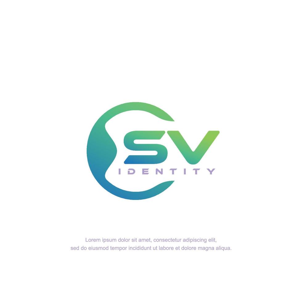 vector de plantilla de logotipo de línea circular de letra inicial sv con mezcla de color degradado